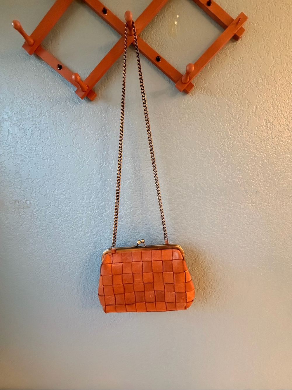 Woven Margot New York Leather Crossbody Bag with Chain Strap